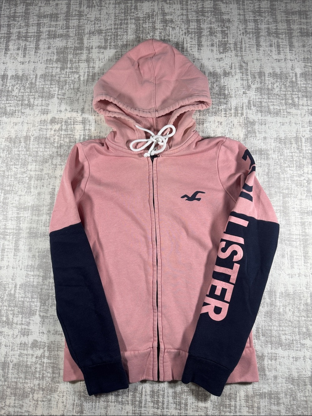 Y2K Hollister Pink & Navy Full-Zip Hooded Jacket sz S womens 21X17PTP